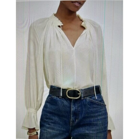 Madewell $98 Women's Nayla Boho Long Sleeve Tie Top, Winter White Size XL - Picture 1 of 10
